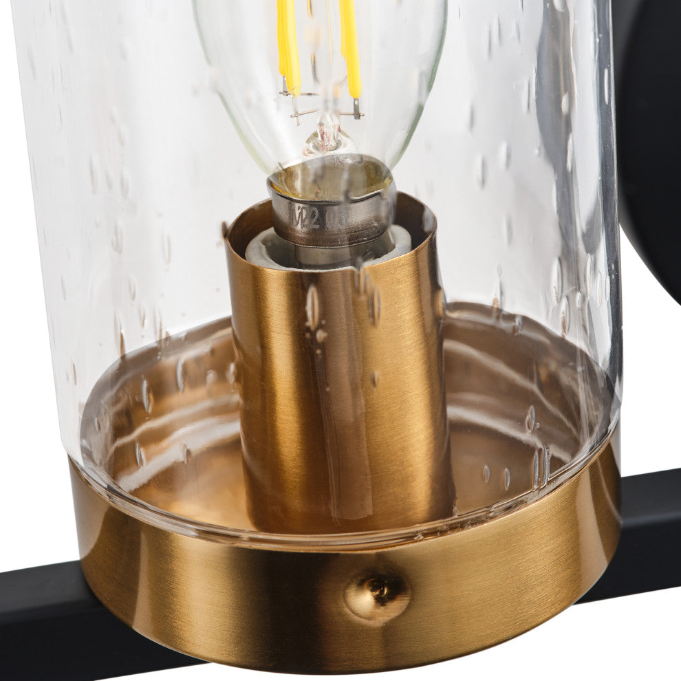 Black 4-Light Clear Cylinder Glass Design Bathroom Vanity Light