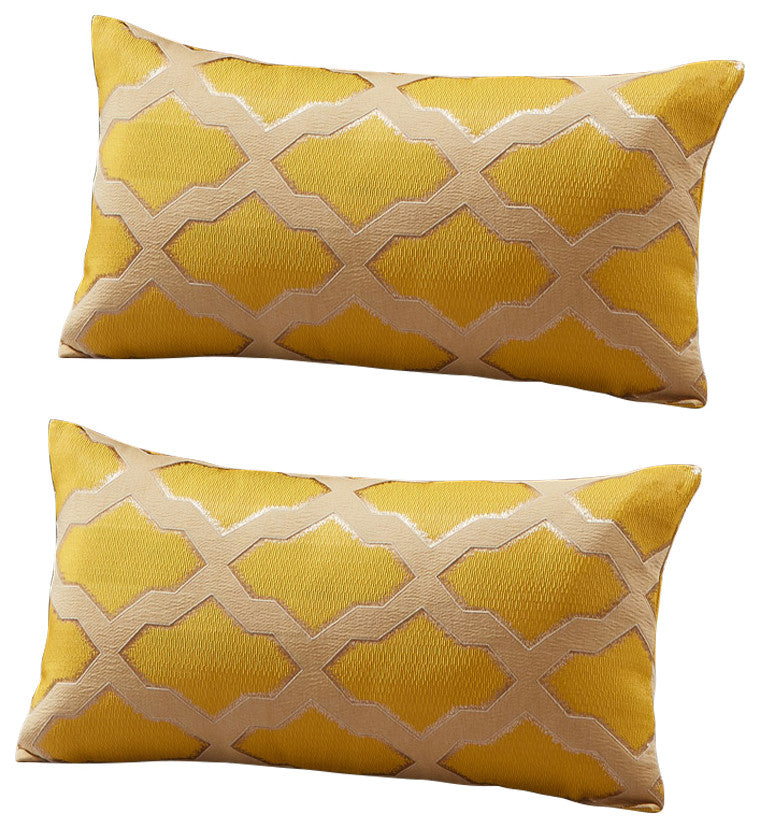 Safi Jacquard Lumbar 2 Pieces Pillow Shell Set, Gold, 14"x26"