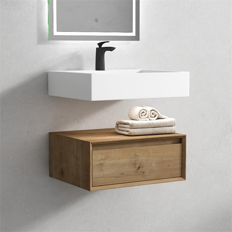 Alysa 24'' Floating Vanity, Acrylic Sink, White Oak