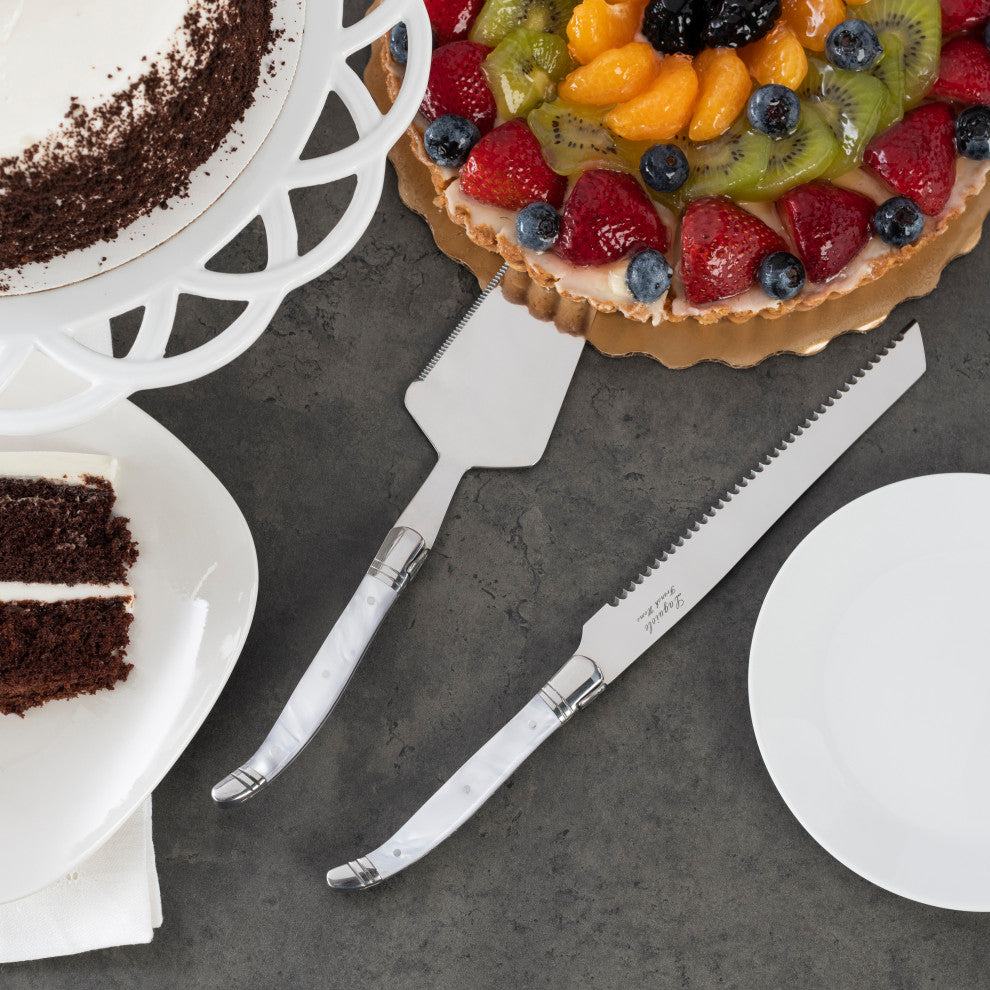 French Home Connoisseur Laguiole 2-Piece Pearl White Cake and Pie Server Set