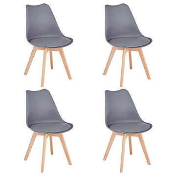 Modern Soft Padded Shell Dining Chair with Wood Legs for Kitchen, Set of 4, Grey