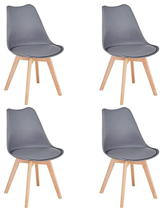 Modern Soft Padded Shell Dining Chair with Wood Legs for Kitchen, Set of 4, Grey