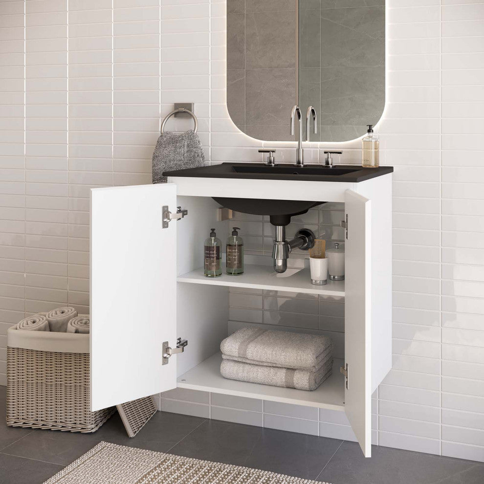 Bryn 24" Wall-Mount Bathroom Vanity, White Black