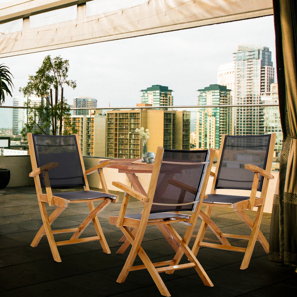 Teak Wood Miami Folding Arm Chair, Black, Set of 2