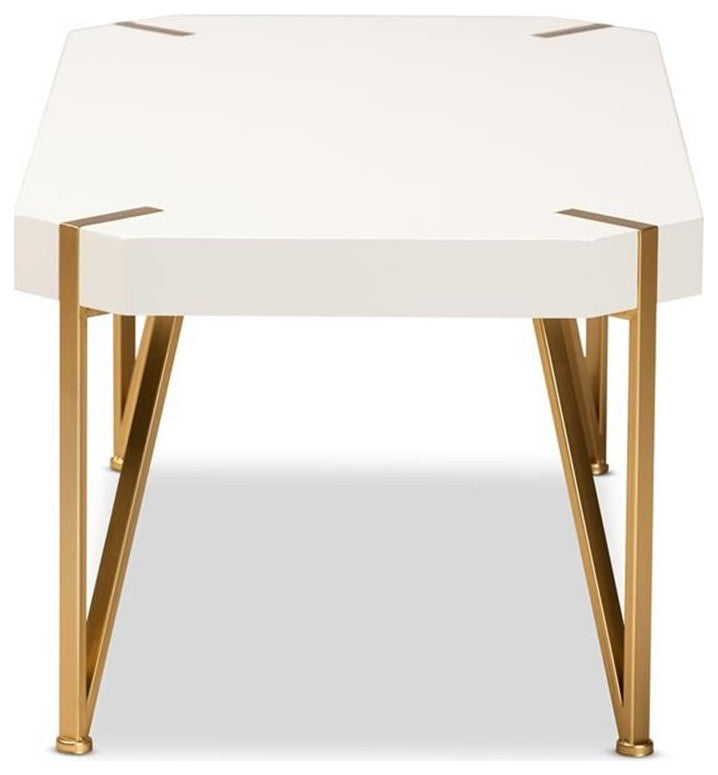 Baxton Studio Kassa Gold Metal and White Finished Wood Coffee Table