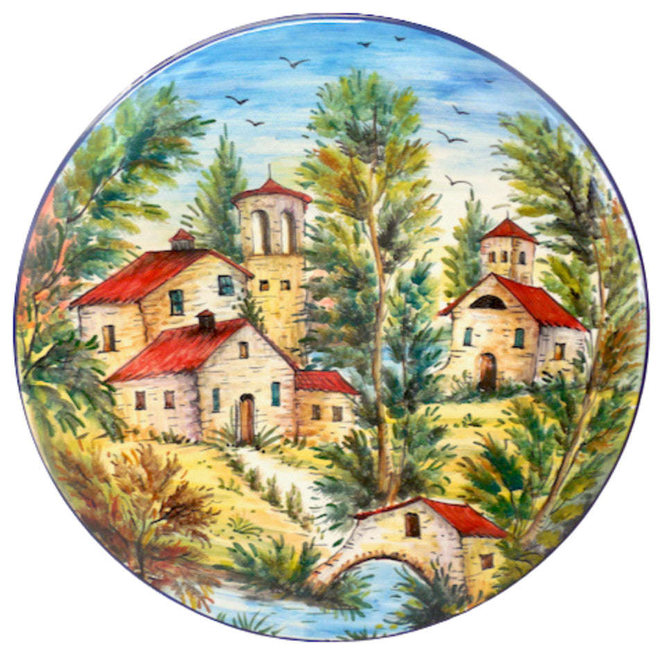 Umbrian Ceramiche Favaroni Carlo Deruta Landscape 16"� Round Serving/Wall Platter