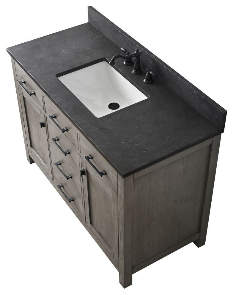 Jasper 48" Bathroom Vanity, Textured Gray, Blue Limestone