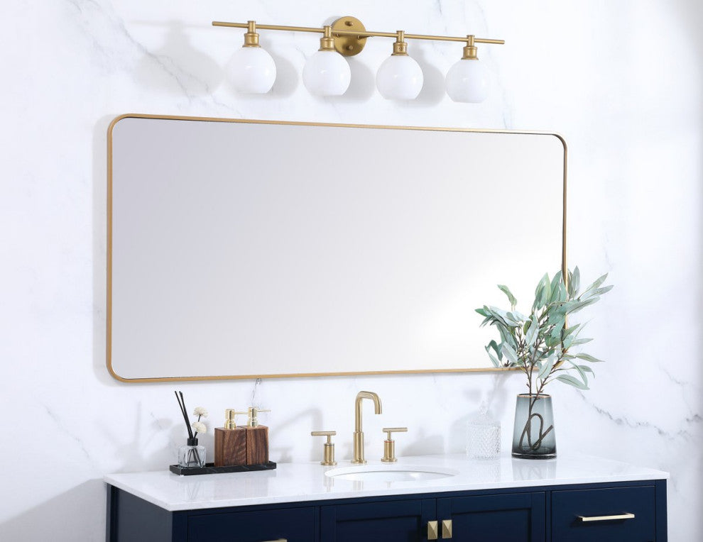 Elegant MR803060BR Soft Corner Metal Rectangular Mirror 30X60", Brass