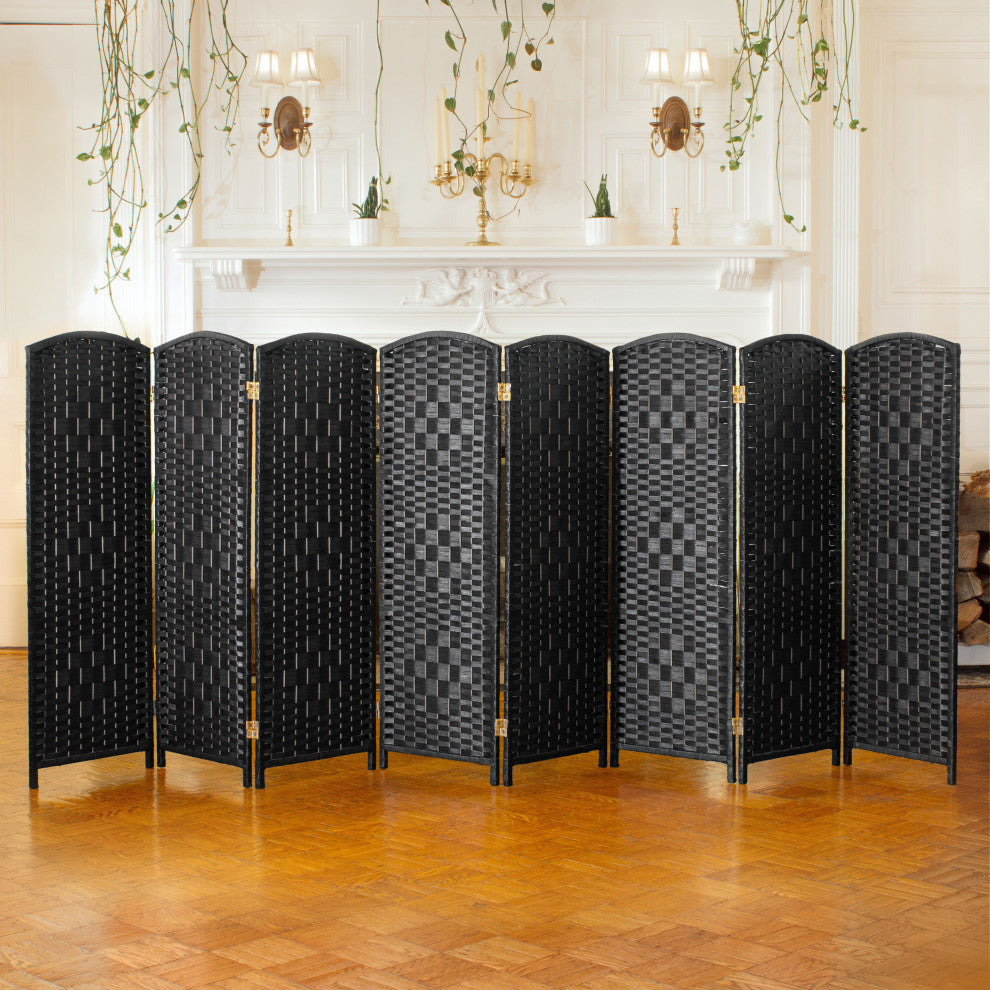 4 ft. Short Diamond Weave Fiber Room Divider Black 8 Panel