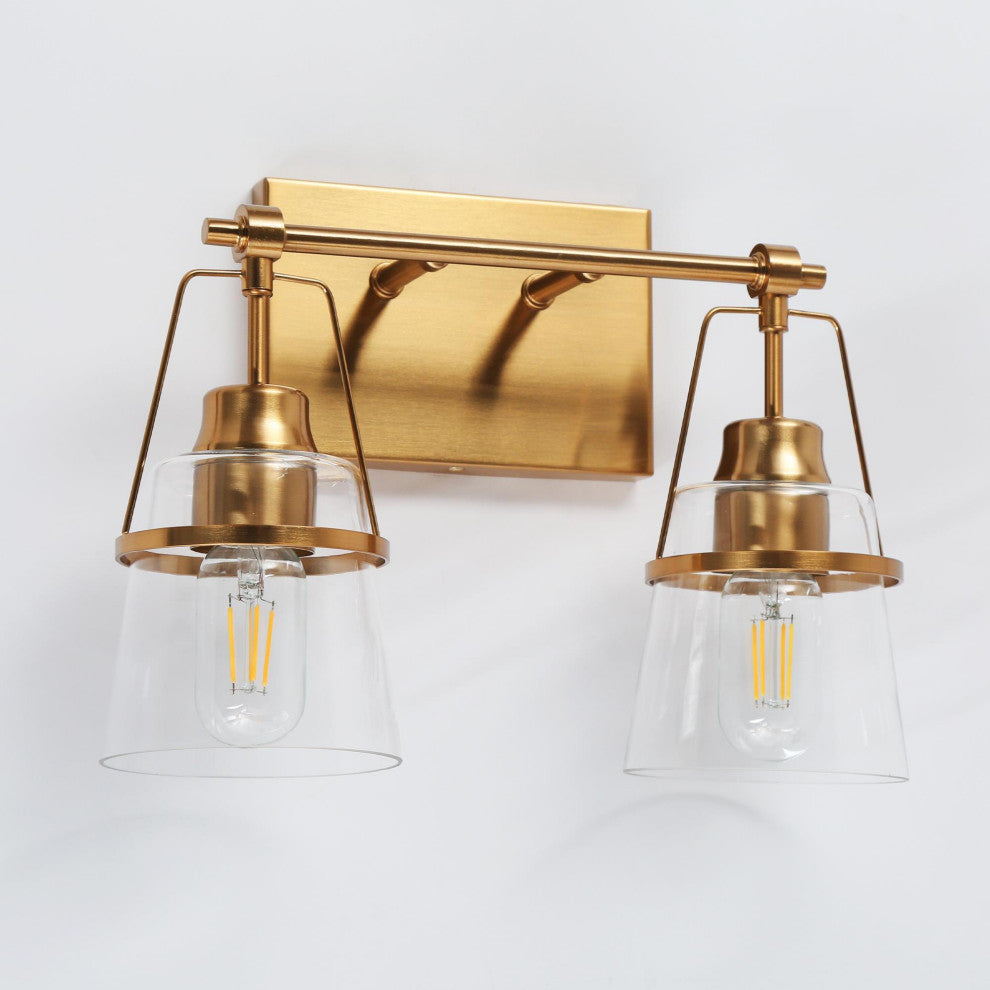 LNC Polished Gold Modern Glass Bell Wall Sconce, 2 Lights
