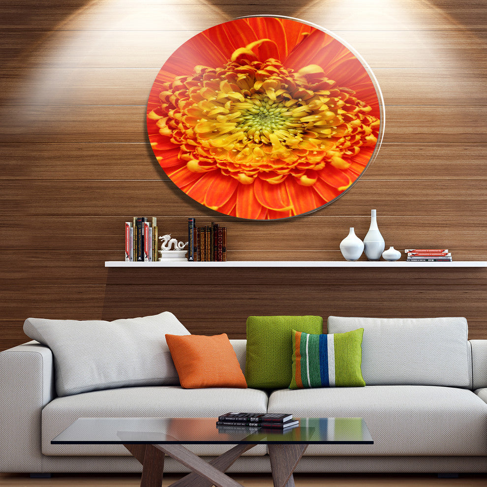 Beautiful Gerbera Flower In Brig, Modern Floral Disc Metal Artwork, 23"