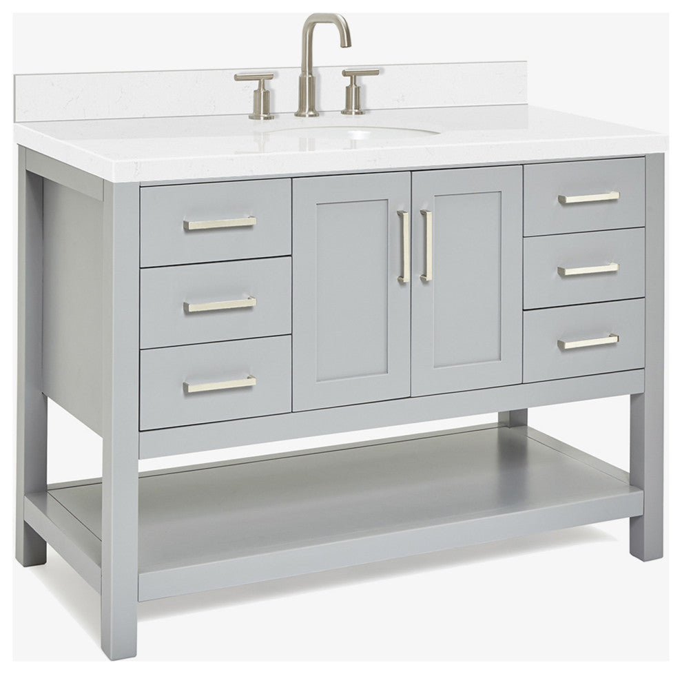 Ariel Magnolia 36"  Single Oval Sink Vanity, Carrara Quartz, Gray