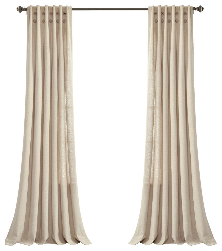 Linen Button Pinched Pleat Single Window Panel, Dark Linen, 84"x40"