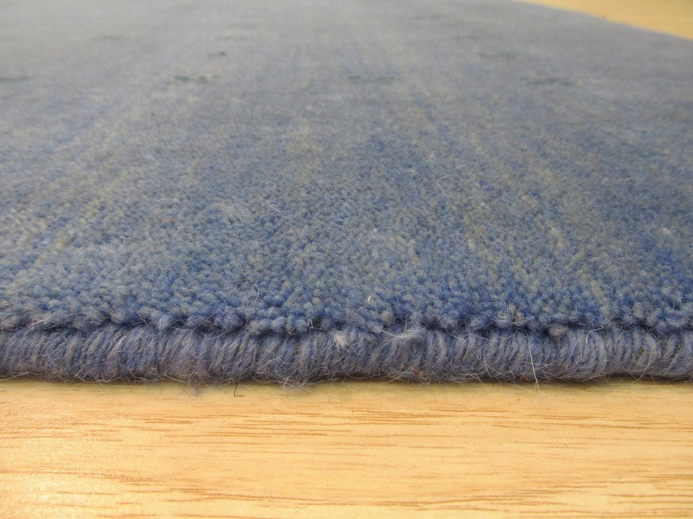EORC Handmade Wool Blue Traditional Solid Lori Baft Rug, Rectangular 10'x14'