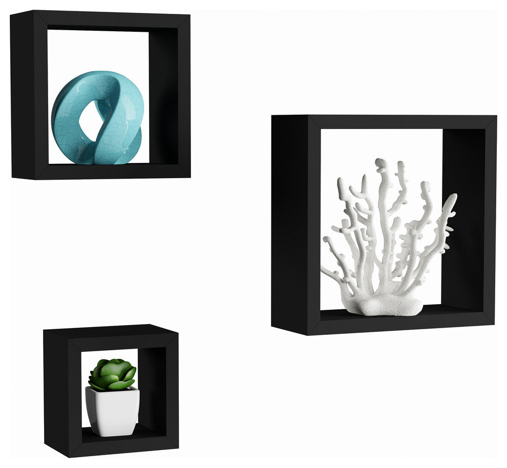 Lavish Home Floating Square Cube Wall Shelf Set Black