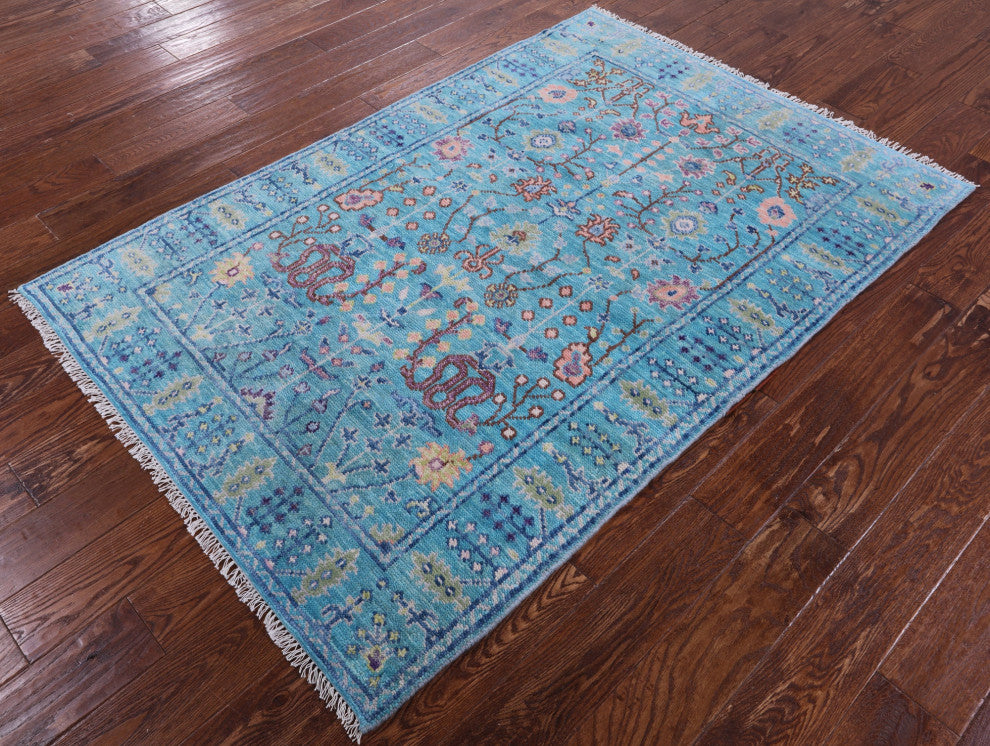 Hand Knotted Turkish Oushak Wool Rug 4' 1" X 6' 0" - Q15329