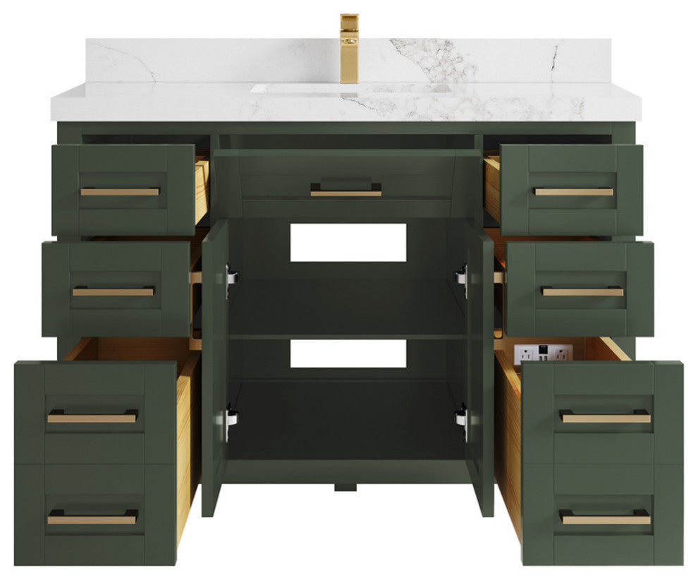 Cambridge 48 Single Sink Bath Vanity in Pewter Green 2" Calacatta Nuvo