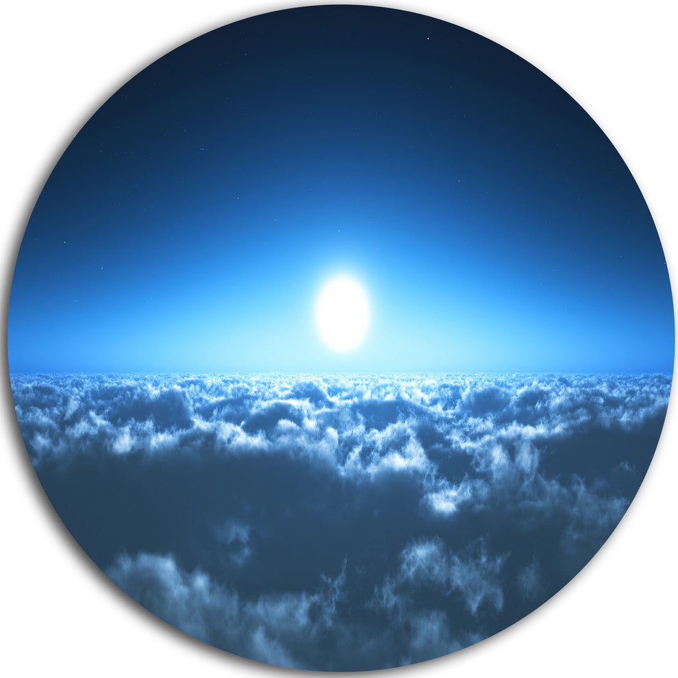 Night Flight Above Clouds, Round Wall Art Landscape, 36"