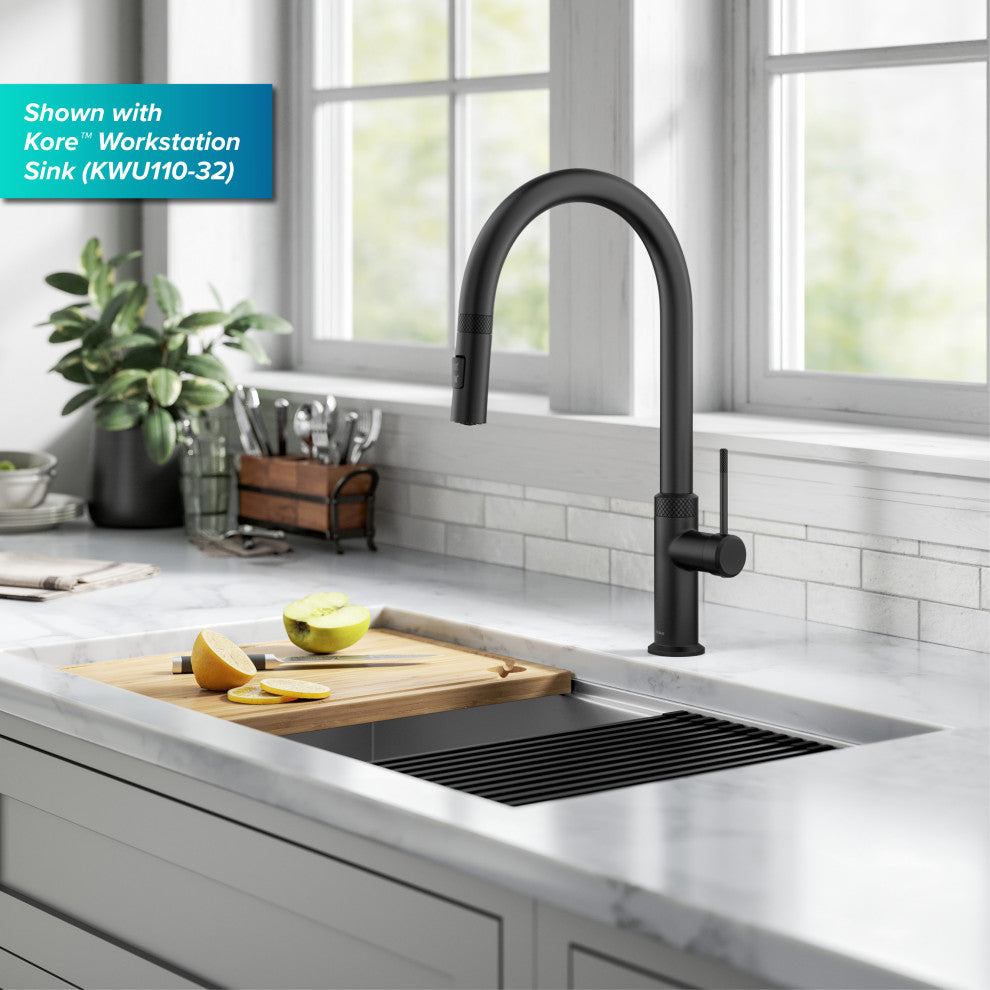 Oletto Pull-Down 1-Hole Kitchen Faucet, Matte Black, Model Kpf-2654mb