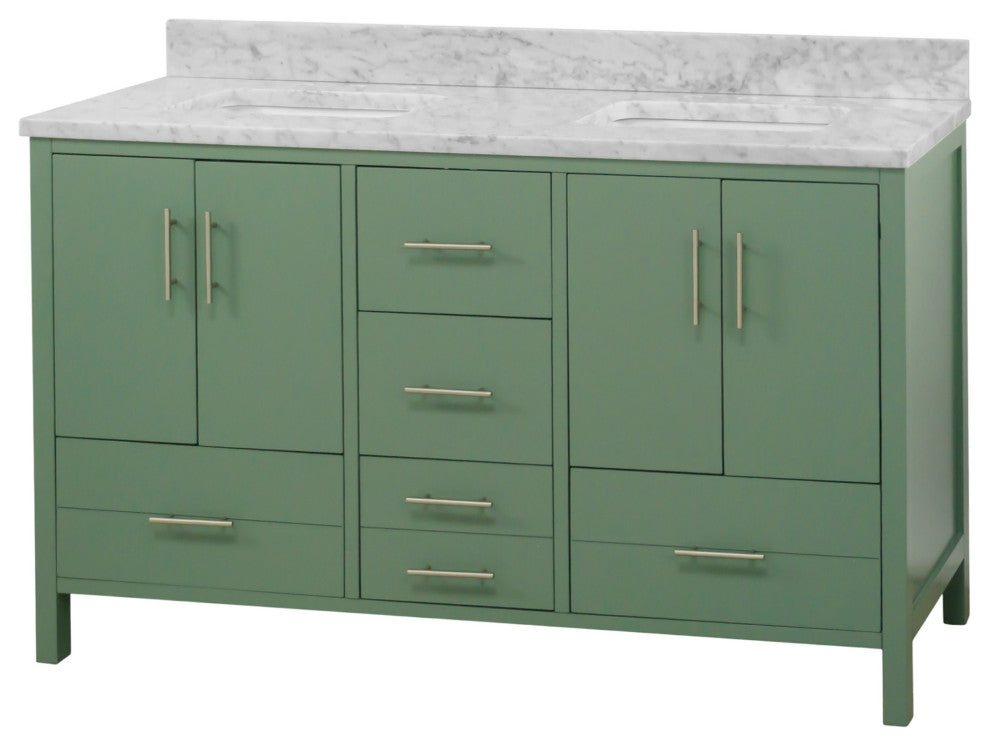 California 60" Bathroom Vanity, Sage Green, Carrara Marble, Double