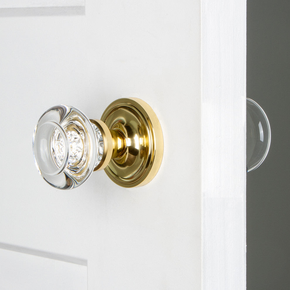 Single Classic Rosette With Round Clear Crystal Knob, Satin Nickel, Unlacquered