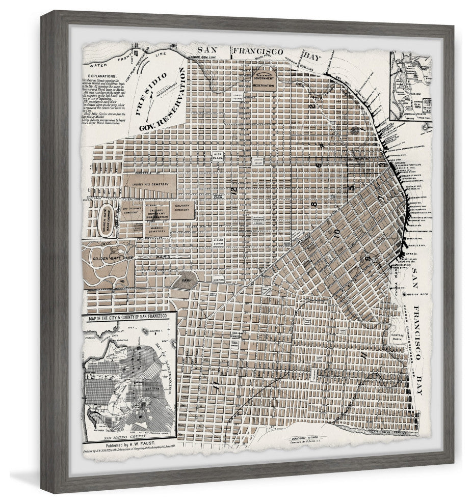 "Vintage Map of San Francisco" Framed Painting Print, 32x32