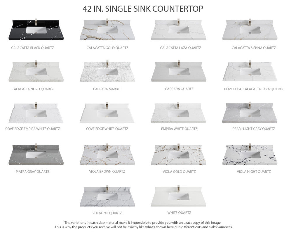 Boston 42" Single Sink Bath Vanity in Fine Grain 2" White Quartz