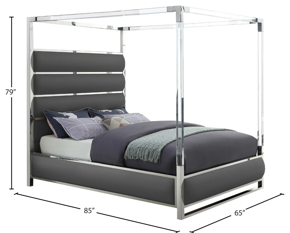 Encore Faux Leather Bed, Gray, Queen