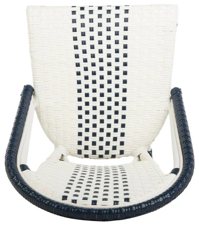 Set of 2 Contemporary Dining Chair, Rattan Seat With Curved Backrest, Navy/White