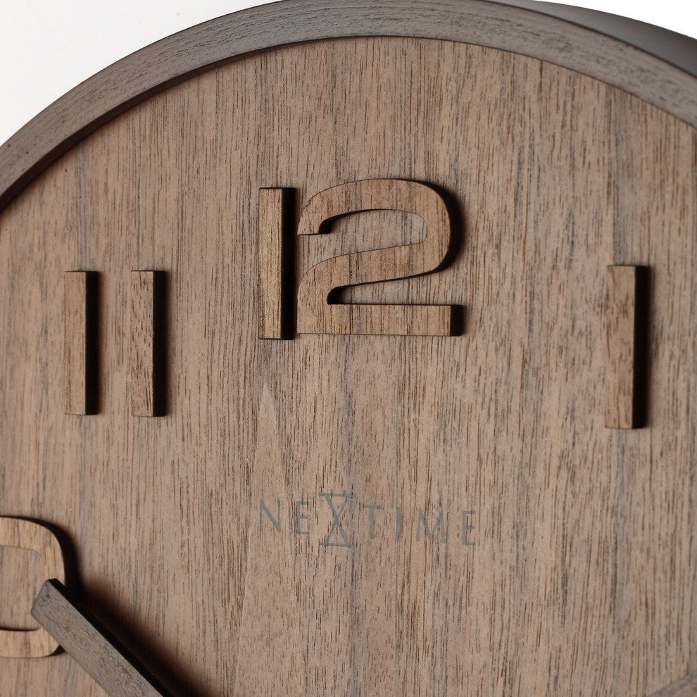 Wood Wood Medium Round Wall Clock, Brown, Battery Operated