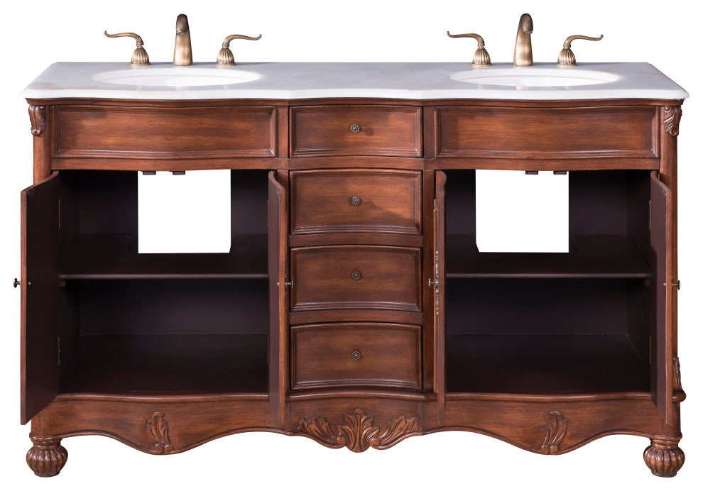 60" Double Bathroom Vanity, Teak