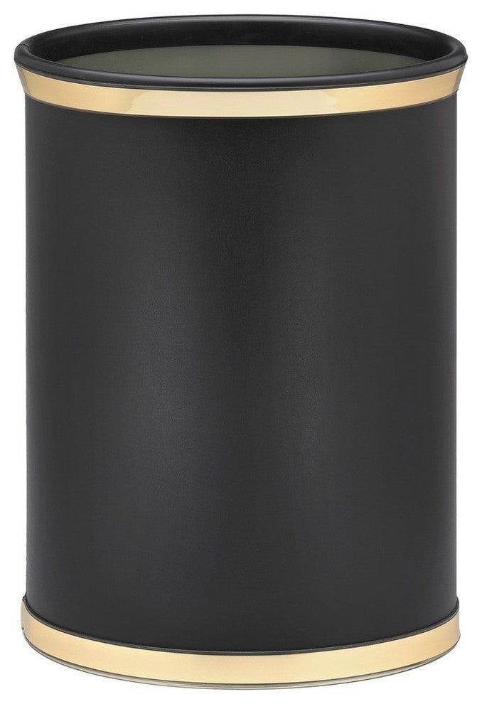 Sophisticates Black With Polished Brass 14" Oval Waste Basket