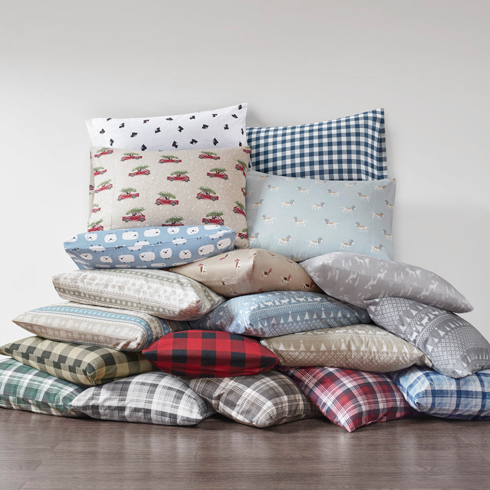 Woolrich Flannel Cotton Flannel Winter Sheet Set, White Scottie