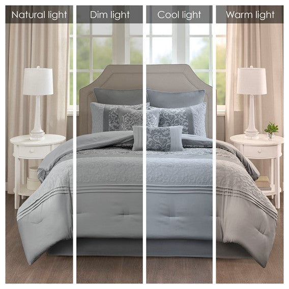 510 Design Ramsey Embroidered 8 Piece Comforter Set, Grey, Queen