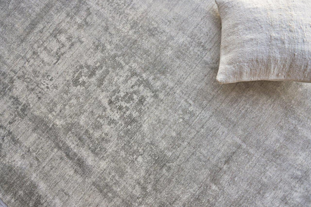 Stone Wash Gazni Hand Loomed Wool and Bamboo Silk Gray/Taupe Area Rug, 14'x18'
