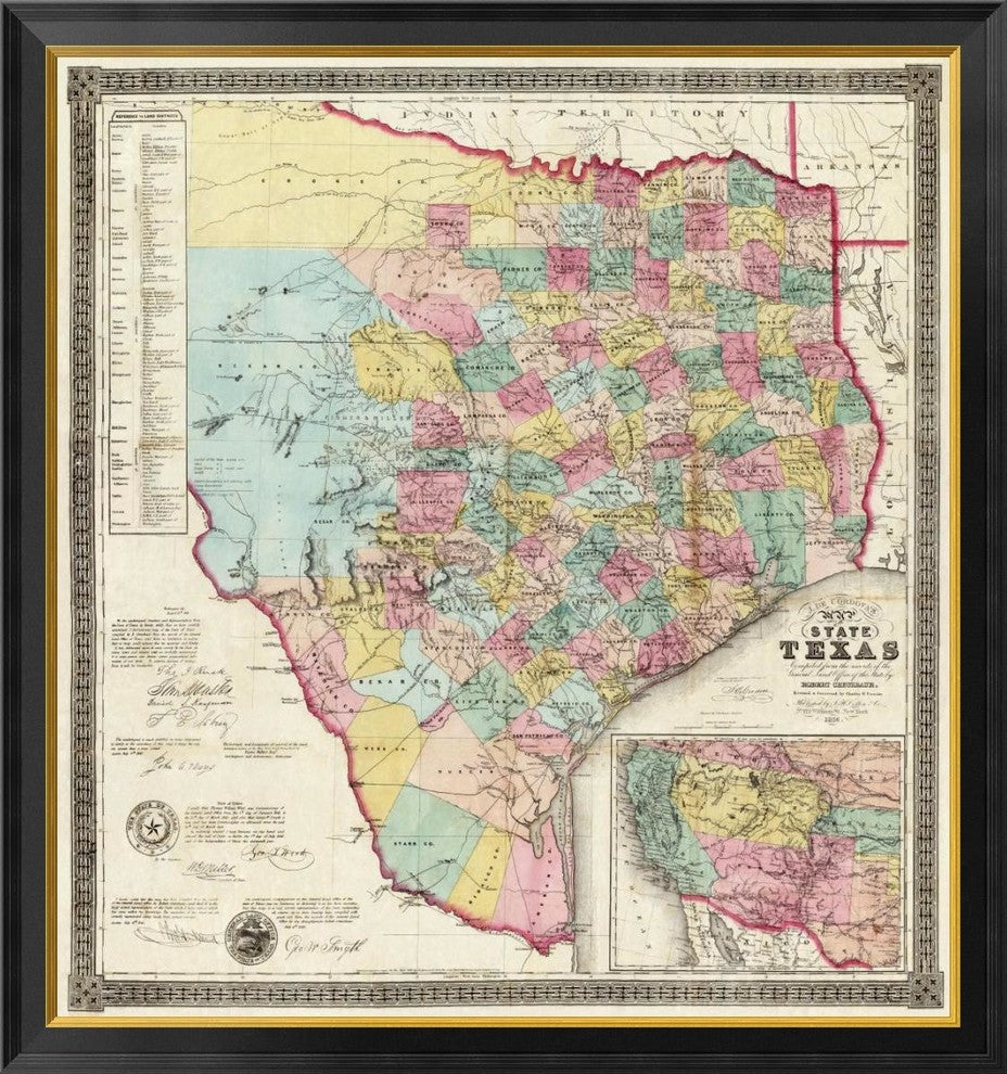 "The State of Texas, 1856" Framed Canvas Giclee by Jacob De Cordova, 38x40"