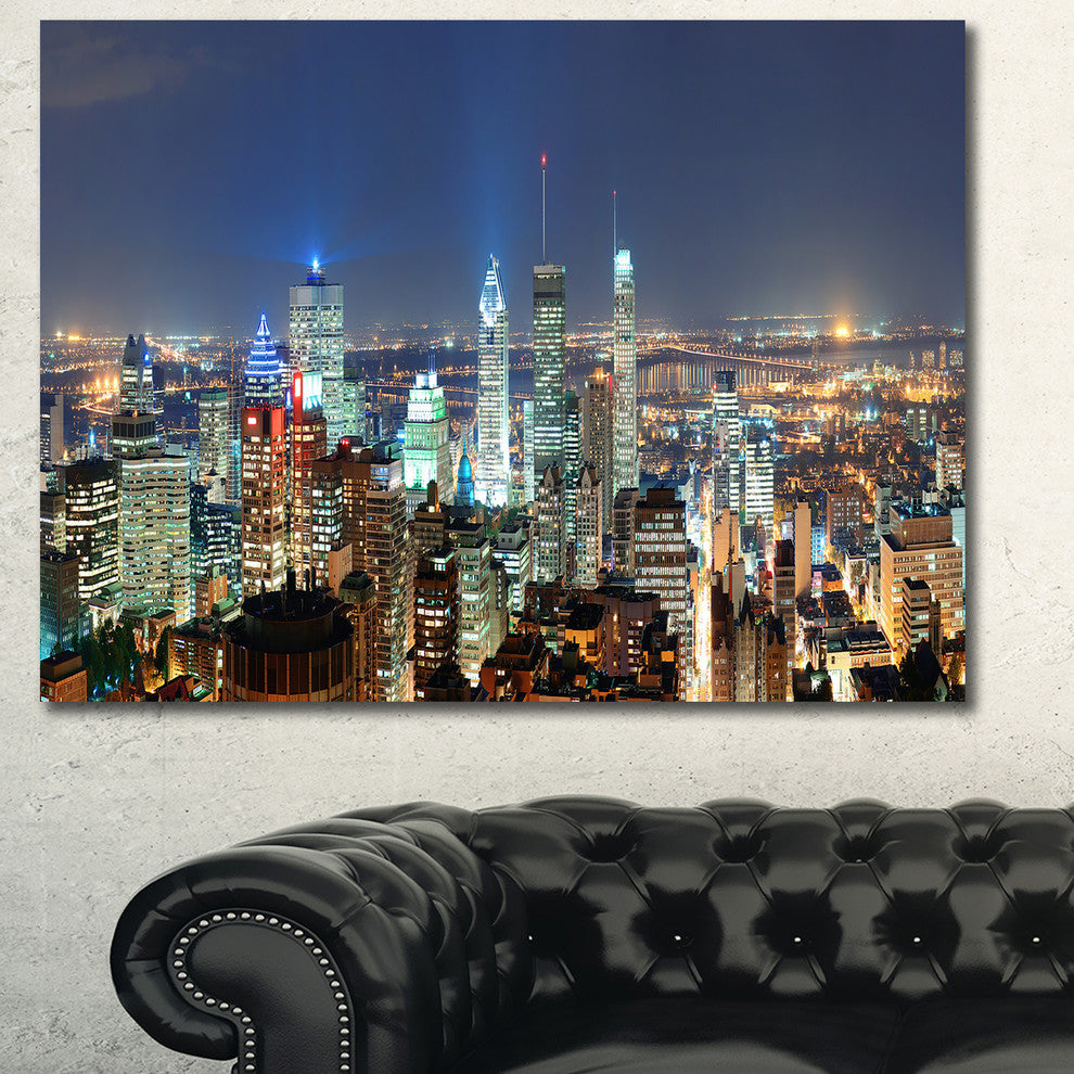 Montreal at Dusk Panorama, Landscape Canvas Art Print, 40"x30"