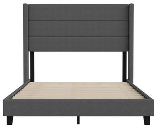 Hollis Upholstered Platform Bed with Wingback Headboard w/Mattress Foundation, Charcoal, Full