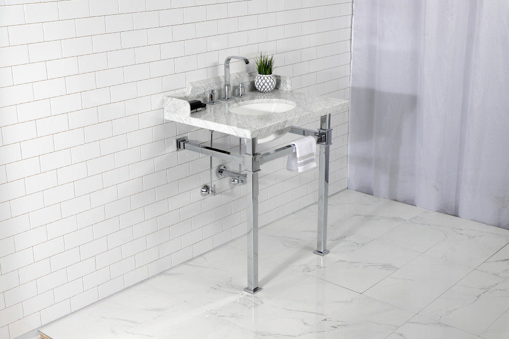 Kingston Brass LMS30MOQ1 30" Carrara Marble Console Sink, Legs