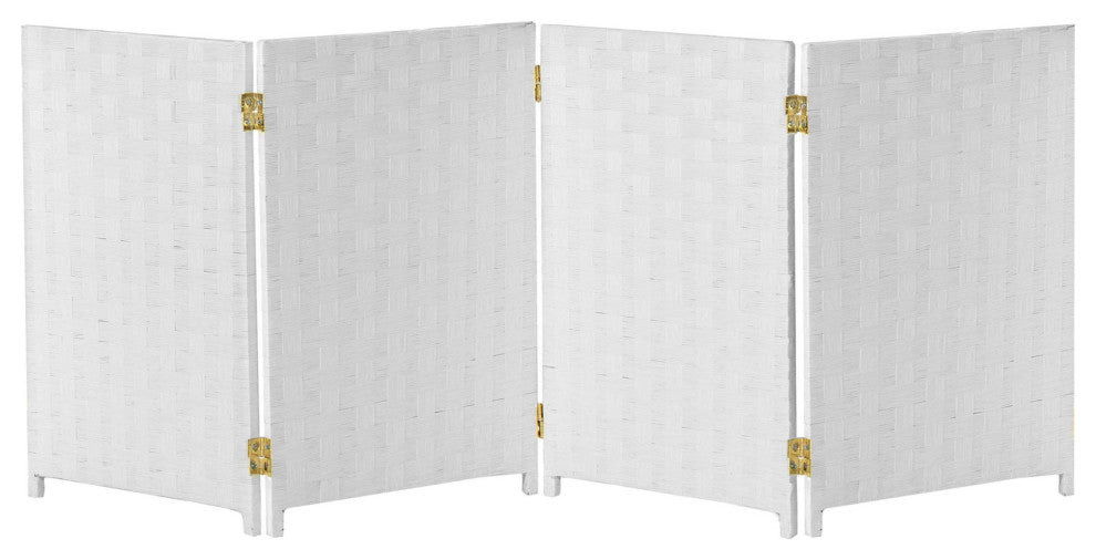 2 ft. Short Woven Fiber Room Divider 4 Panel White