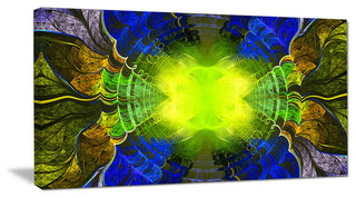 Green Golden Fractal Stained Glass, Oversized Abstract Canvas Art Print, 60x28