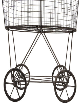 Vintage Metal Laundry Basket With Wheels, Black