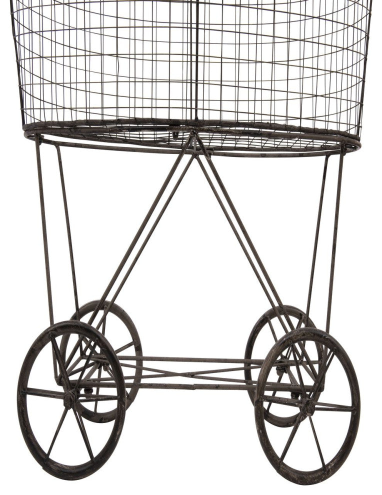 Vintage Metal Laundry Basket With Wheels, Black