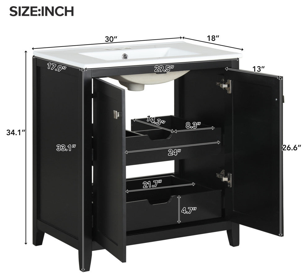 30 Inch Freestanding Bathroom Vanity with Ceramic Sink