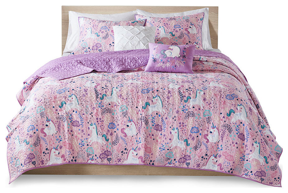 Urban Habitat Kids Lola Unicorn Reversible Cotton Quilt Set With Throw Pillows