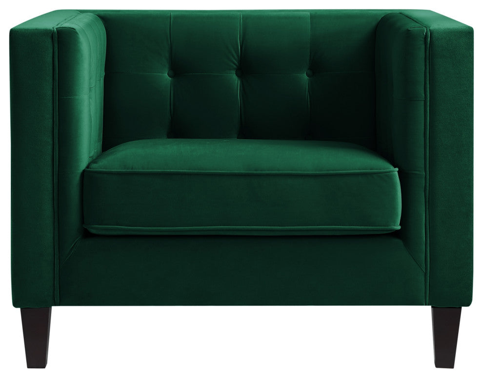 Branwen Velvet Button Tufted Square Tapered Leg Club Chair, Green