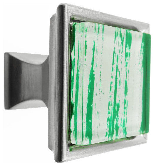 Hand Brushed Green Streaks Crystal Glass Brushed Nickel Madison Classic Knob
