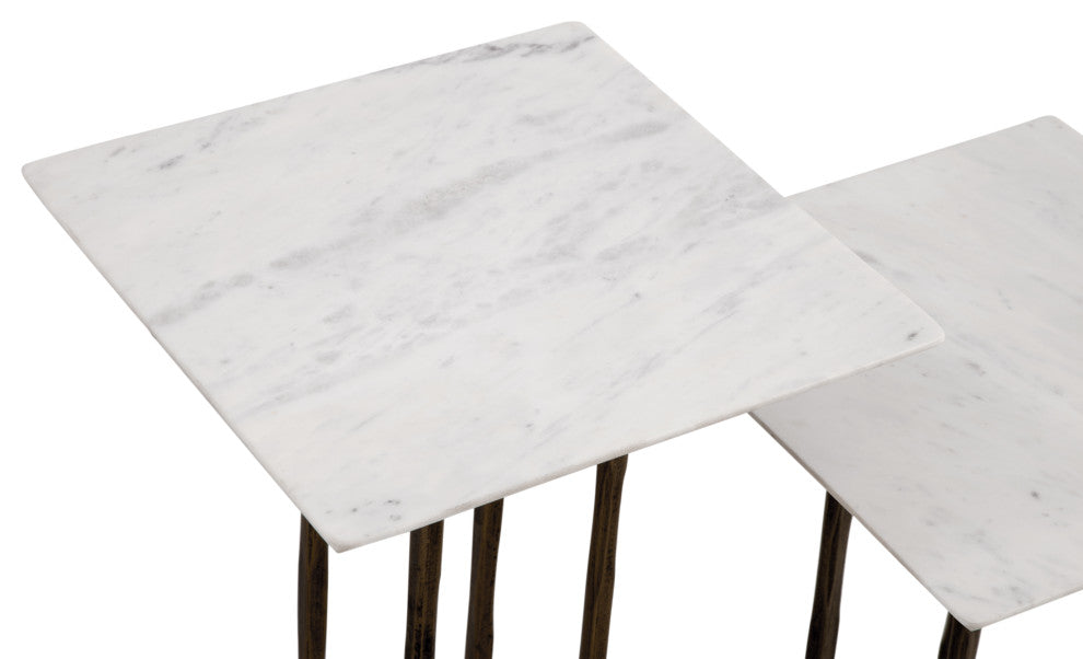 Xavier Accent Table - Set of 2 - Antique Brass/White Marble