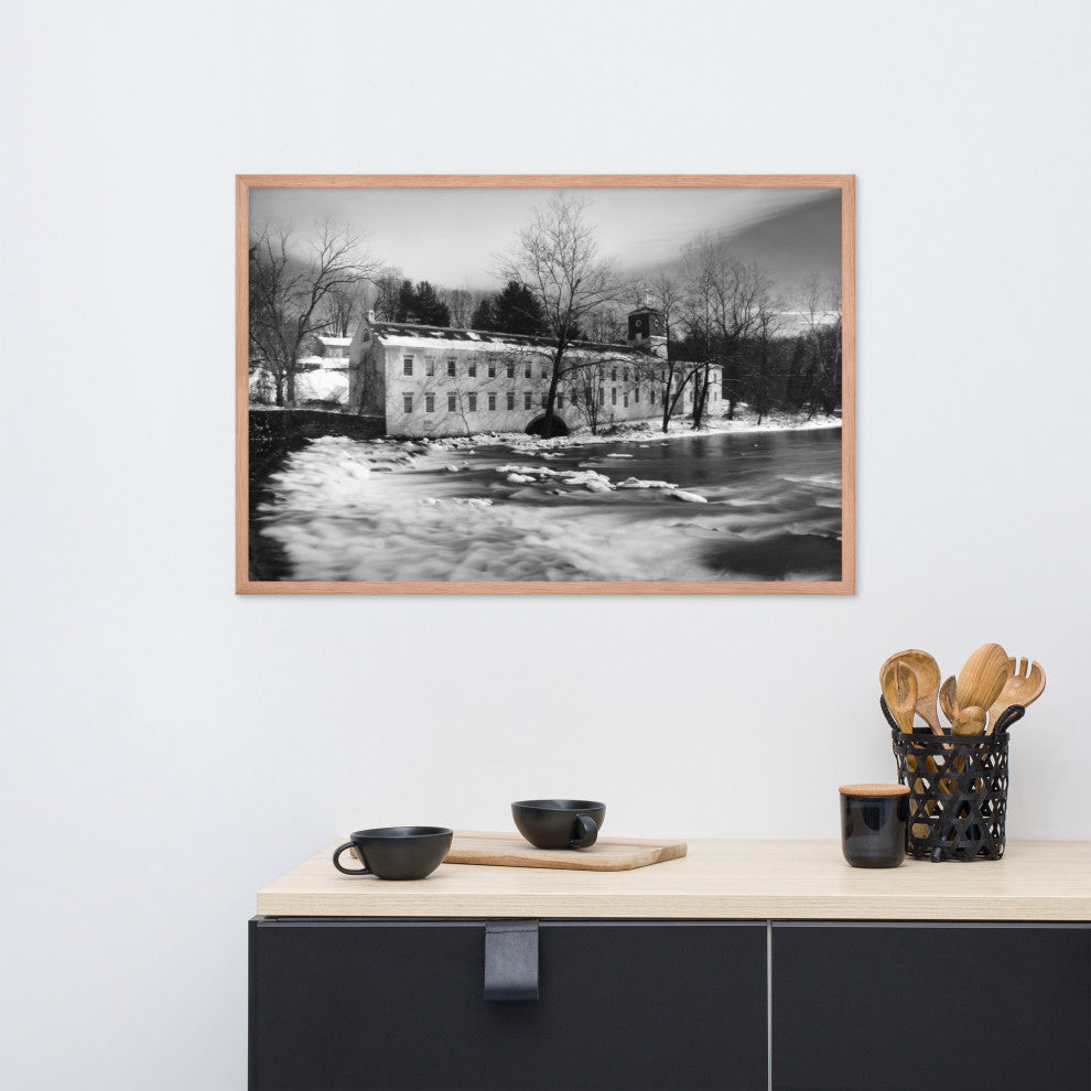 Winter at Powder Mill Rural Landscape Framed Photo Paper Wall Art Prints, Red Oak, 24" X 36"