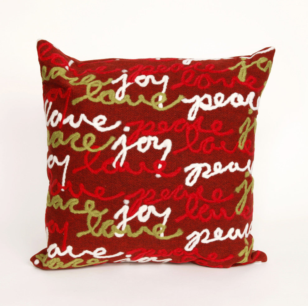 Visions II Peace Love Joy Pillow, Red, 20"x20"